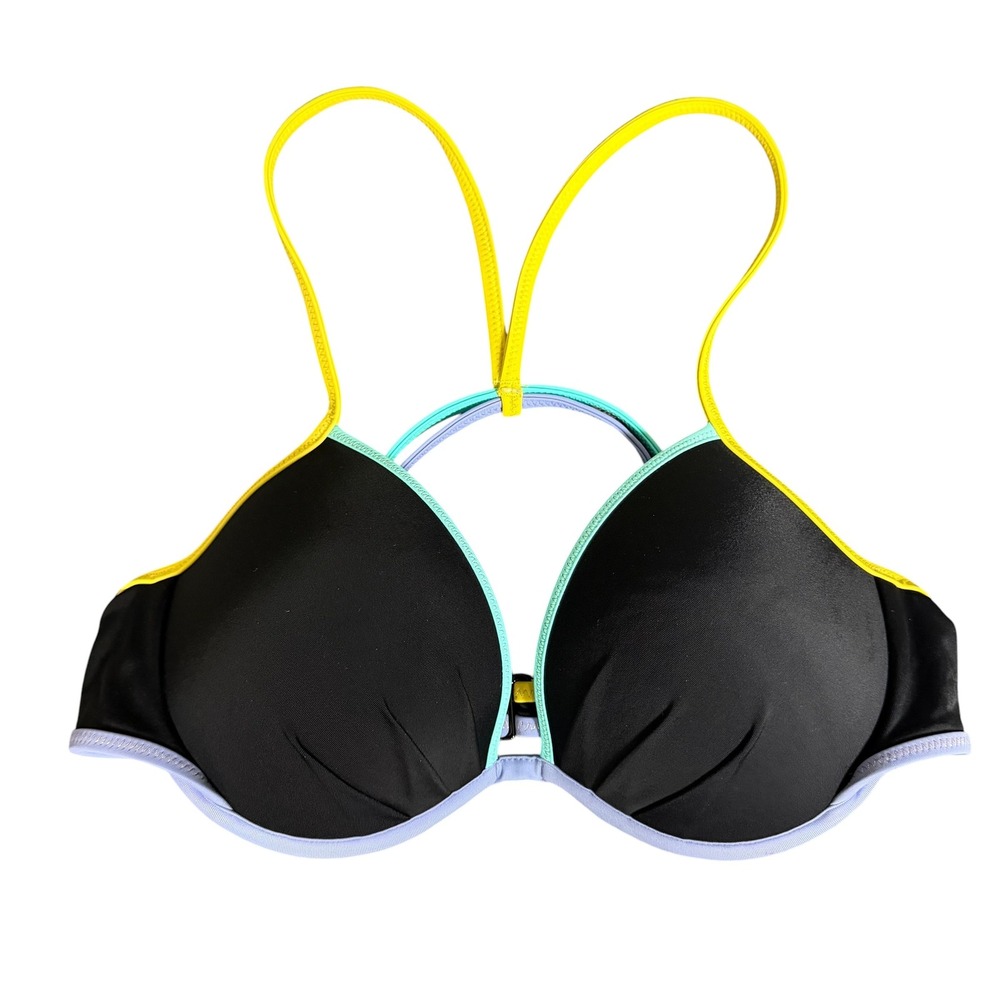 Victoria's Secret The Fabulous Bikini Top Black Neon Multi Strap‎ 34C